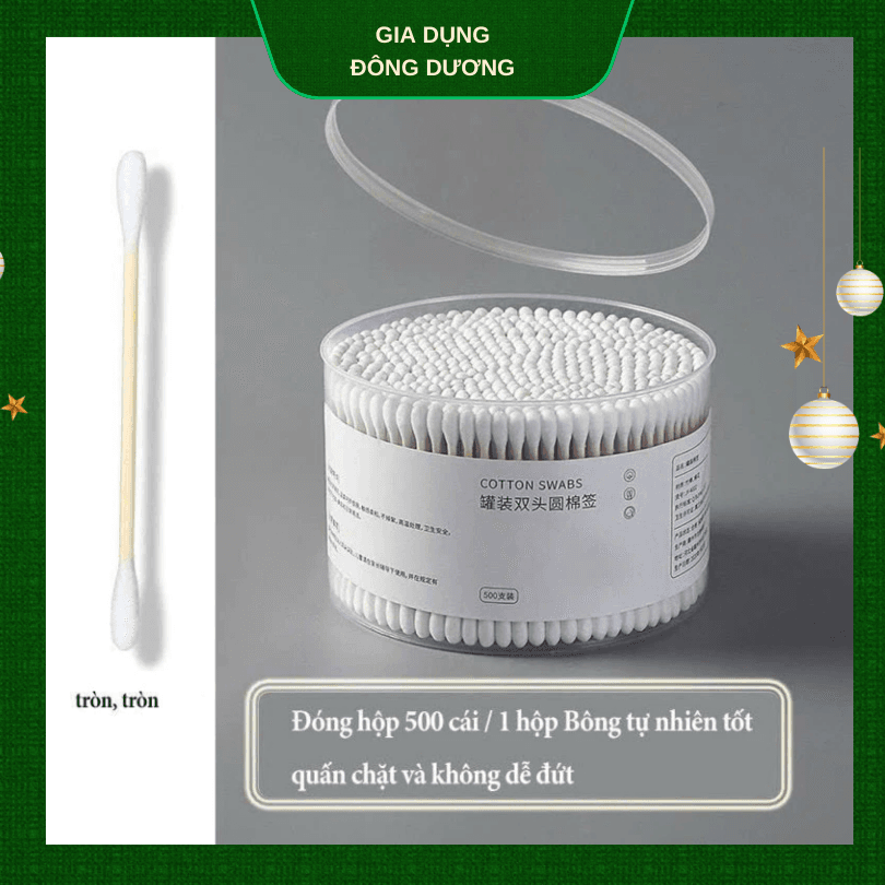 Hộp 500 tăm bông Ngoáy Tai Thân Gỗ 2 đầu Cotton An Toàn Vệ Sinh - Hình ảnh 2
