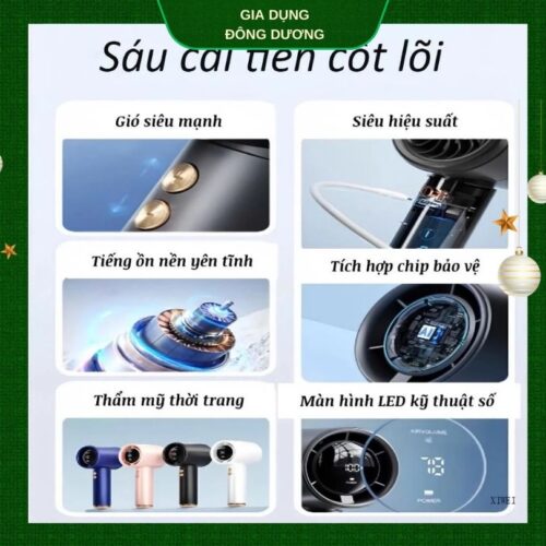 Quạt Tích Điện Cầm Tay Turbo 100 Cấp Độ Gió Mạnh Dùng 2 - 3 Tiếng Liên Tục - Hình ảnh 4